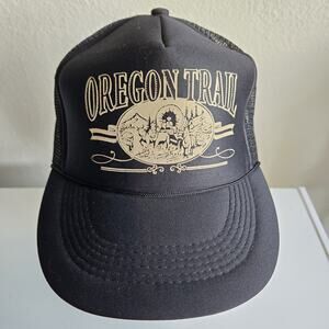 Vintage Oregon Trail Hat 90s Trucker Mesh Snapback Cap Black Capital Caps